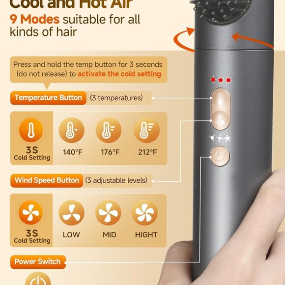 Hair Dryer Brush 6-in-1 Straightener auto-Wrap Curlers Volumizer Straightener - Picture 3 of 3